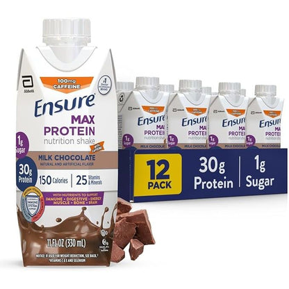 12pk, Ensure Max Protein Milk Chocolate with Caffeine Nutrition Shake